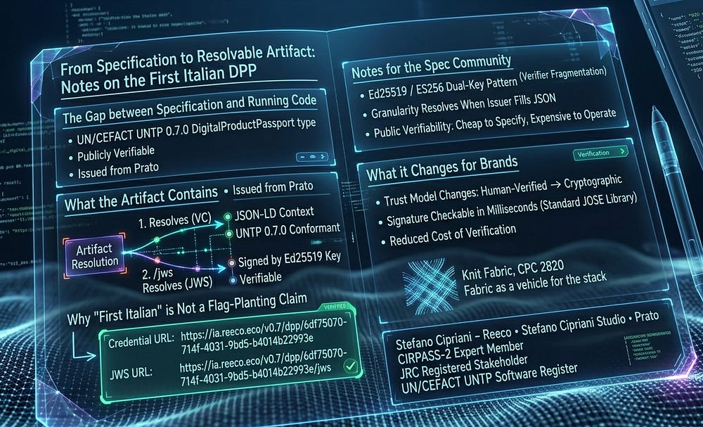 From Specification to Resolvable Artifact: Notes on the First Italian DPP